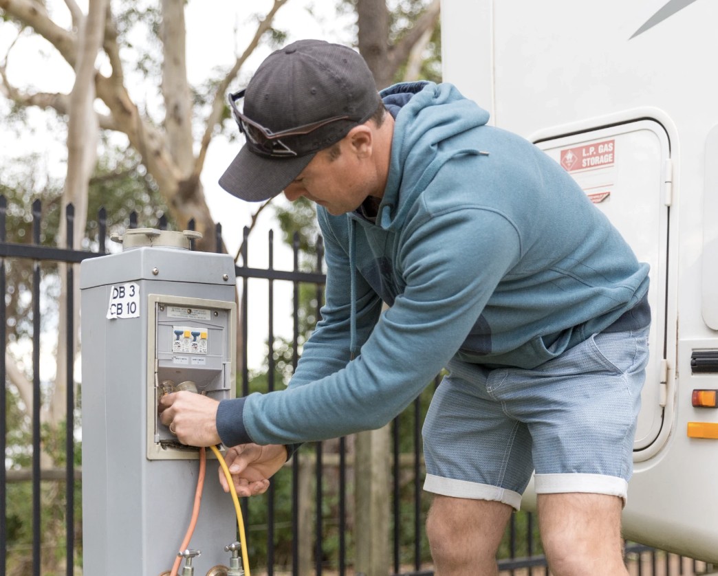 Rent RV in Australia connecting to mains at the campground